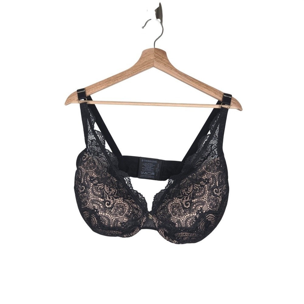 ThirdLove Lace Plunge Bra 40F Black 24/7 Contour Underwire Full Bust